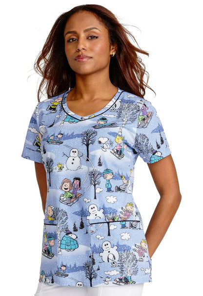 Charlie Brown Cherokee Tooniforms Peanuts V Neck Scrub Top TF633 PNDK - Scrubs Select