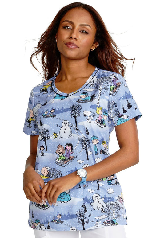 Charlie Brown Cherokee Tooniforms Peanuts V Neck Scrub Top TF633 PNDK - Scrubs Select