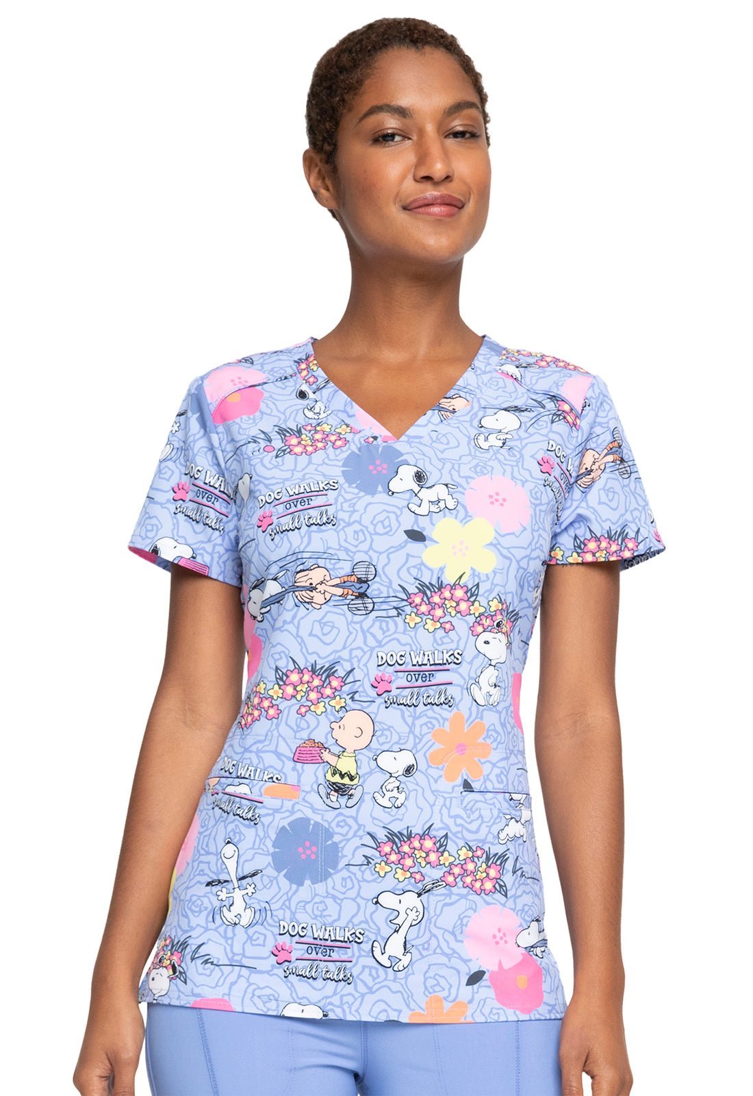 Charlie Brown Snoopy Cherokee Tooniforms Peanuts V Neck Scrub Top TF666 PNDW - Scrubs Select