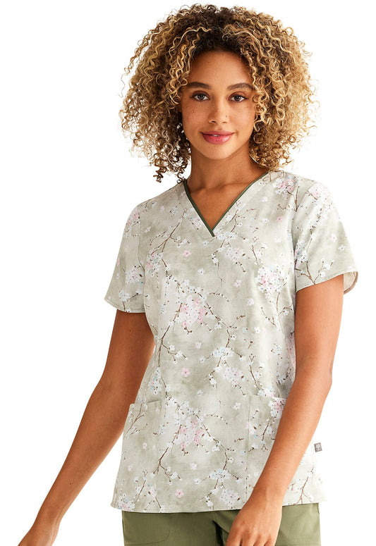 Charmed Florals Healing Hands Limited Edition V Neck Scrub Top HH903 CRMF - Scrubs Select
