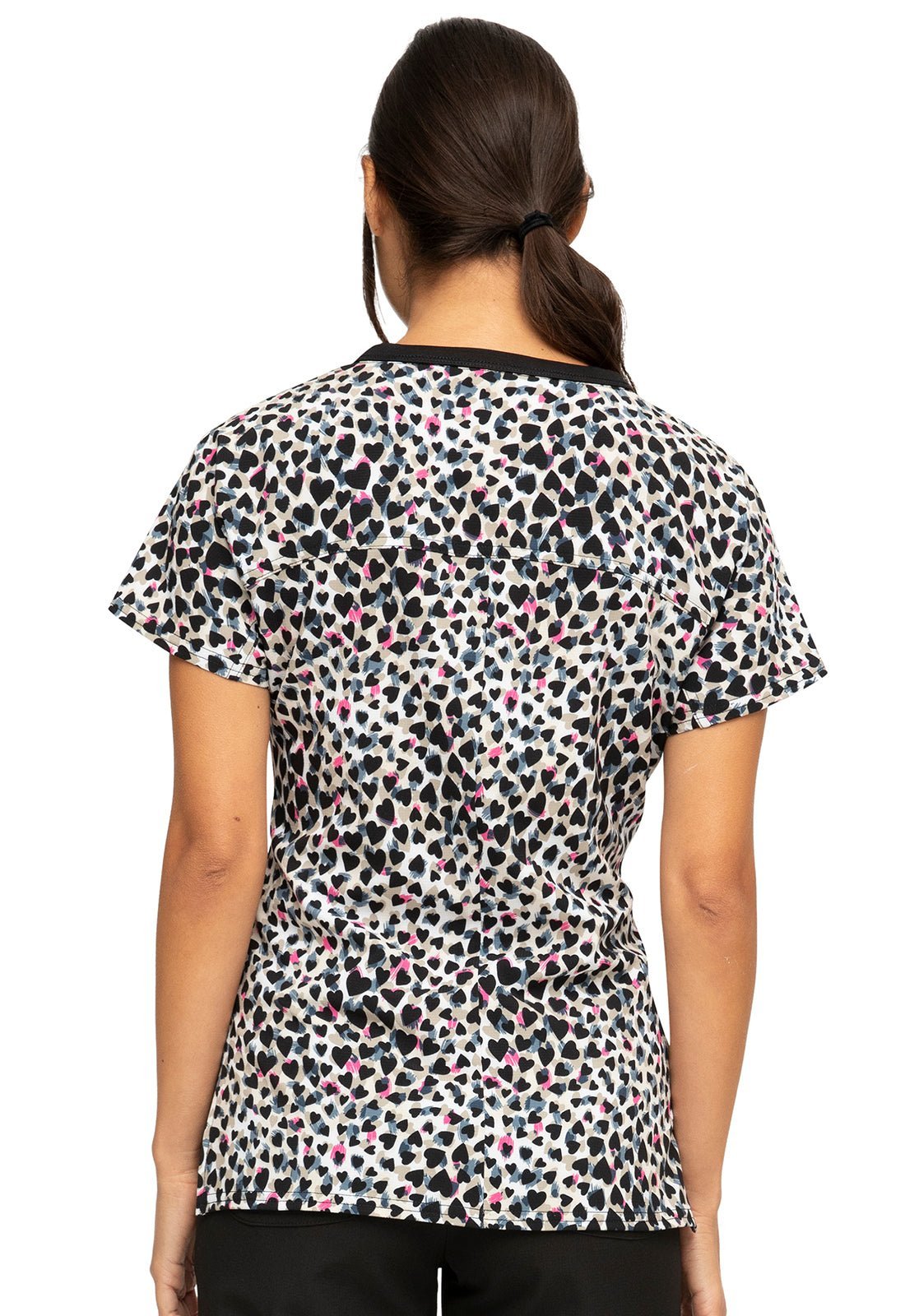 Cheetah Heartsoul Print Round Neck Scrub Top HS800 FWAH - Scrubs Select