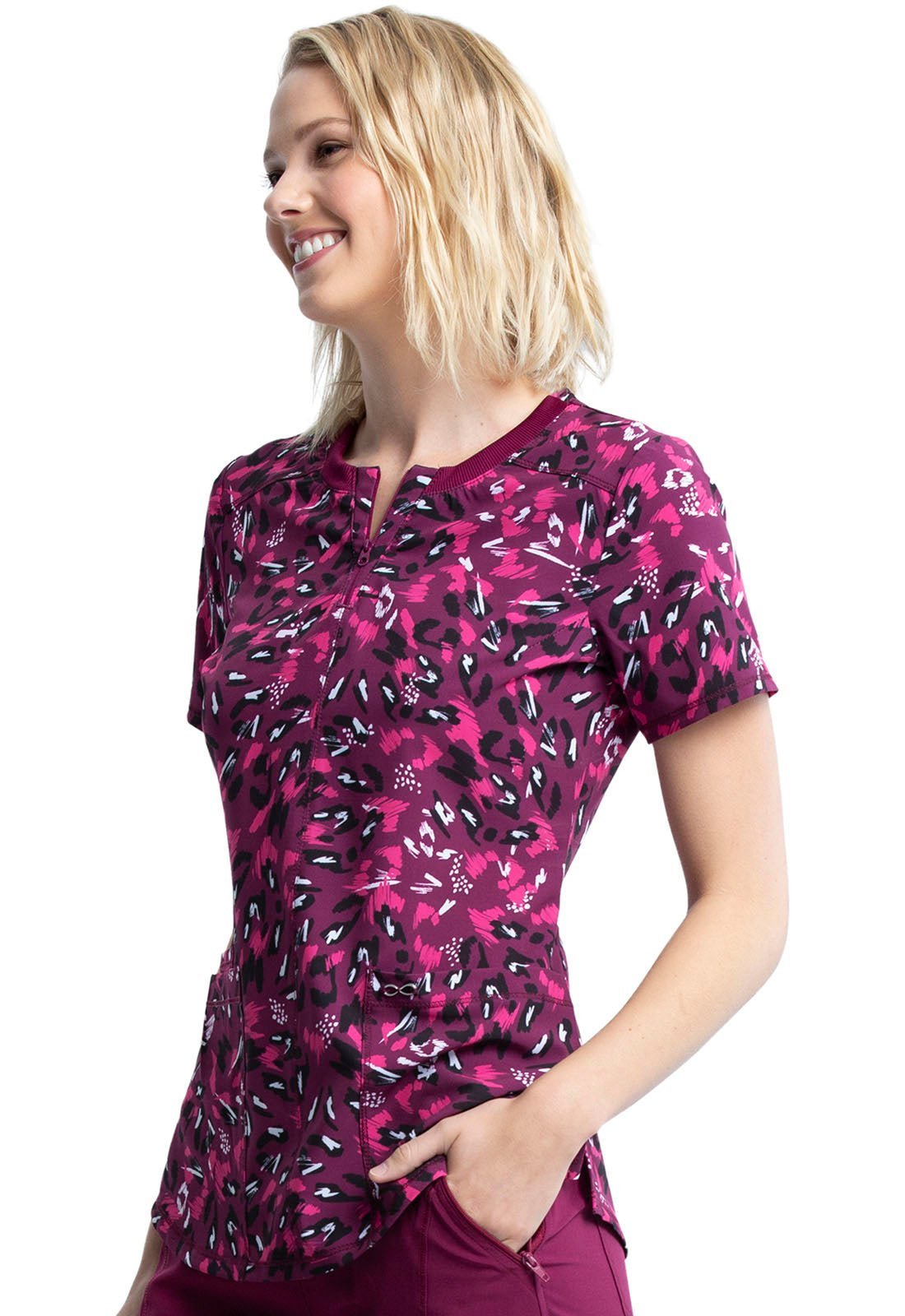 Cheetah Print Round Neck Scrub Top CK880 HECA - Scrubs Select