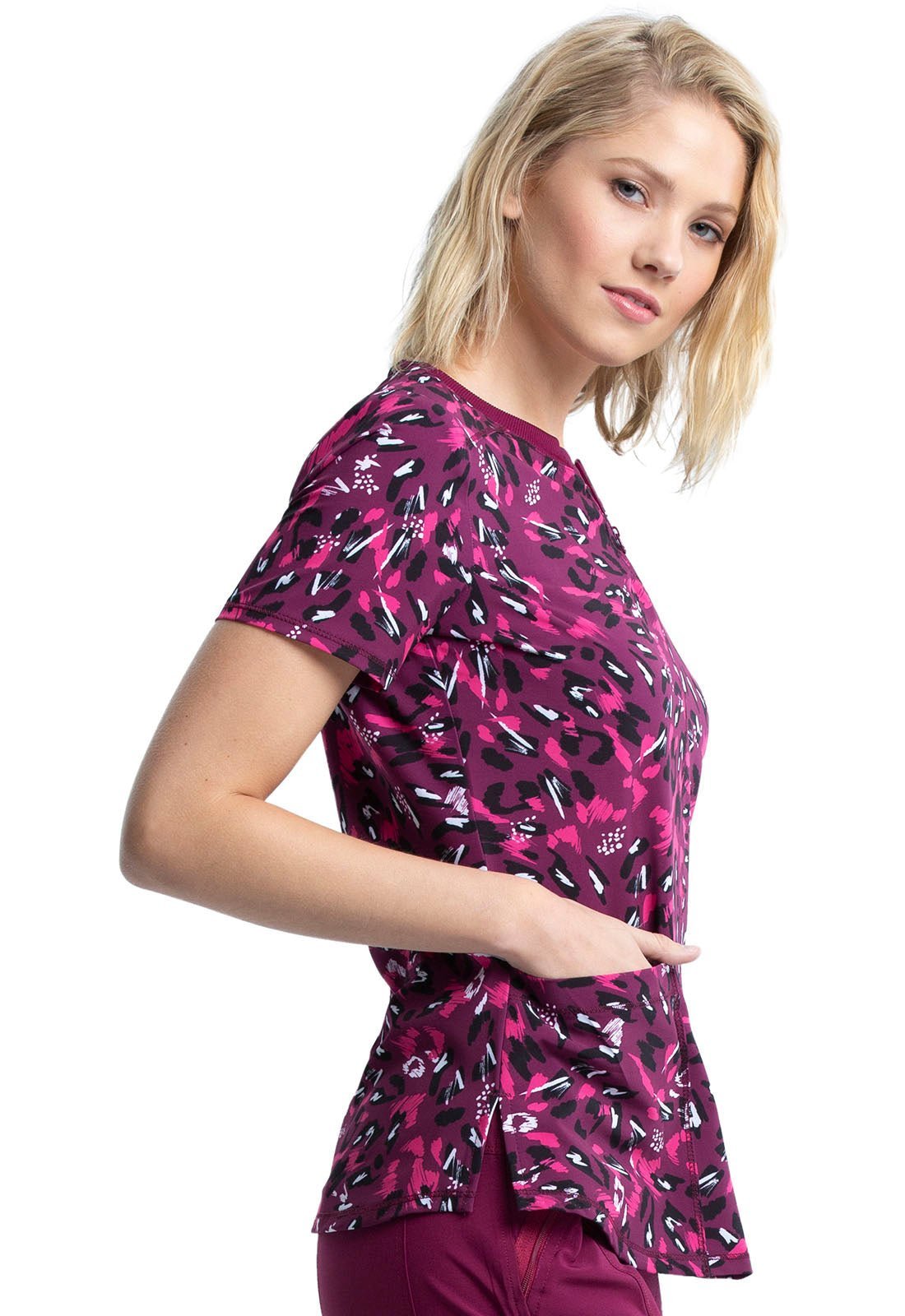 Cheetah Print Round Neck Scrub Top CK880 HECA - Scrubs Select
