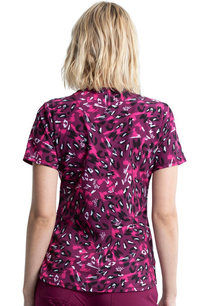 Cheetah Print Round Neck Scrub Top CK880 HECA - Scrubs Select