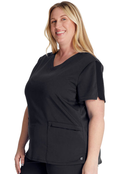 Cherokee Atmos Scrub V Neck Top CK837A in Black, Caribbean, Navy, Pewter, Royal, Wine - Scrubs Select