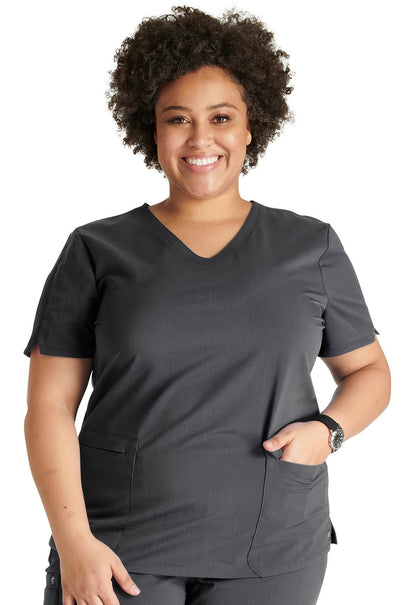 Cherokee Atmos Scrub V Neck Top CK837A in Black, Caribbean, Navy, Pewter, Royal, Wine - Scrubs Select