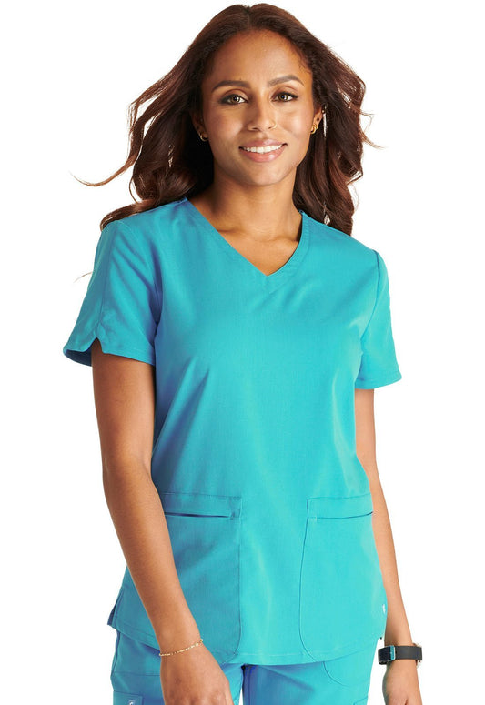 Cherokee Atmos Scrub V Neck Top CK837A in Ciel, Cucumber, Sugar Melon, Teal - Scrubs Select