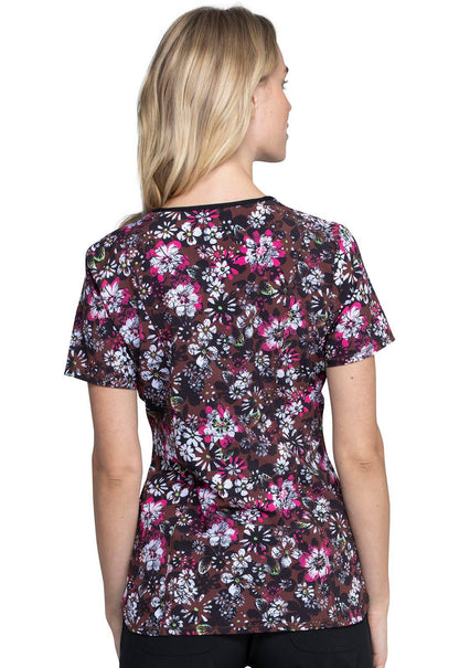 Cherokee Infinity Floral Print V Neck Scrub Top CK634 NTBO - Scrubs Select