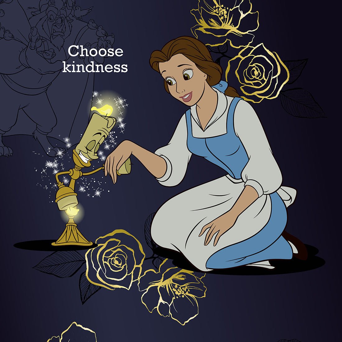 Choose Kindness Tooniforms Disney Beauty and the Beast V Neck Scrub Top TF782 BEDK - Scrubs Select