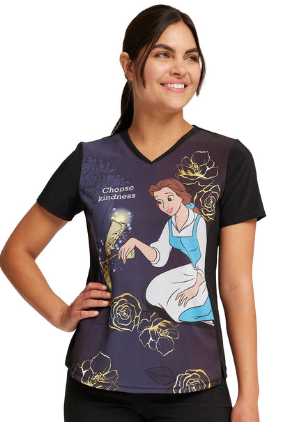 Choose Kindness Tooniforms Disney Beauty and the Beast V Neck Scrub Top TF782 BEDK - Scrubs Select