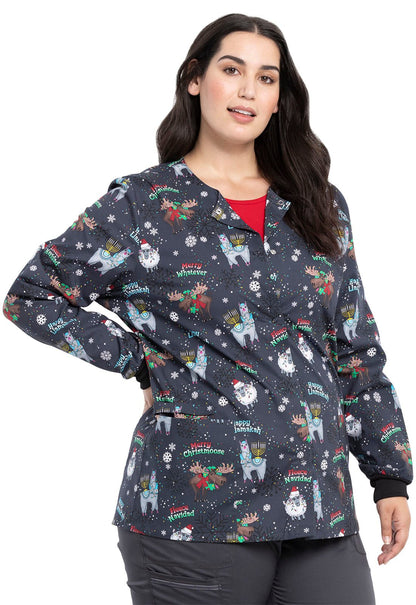 Christmas Cherokee Print Warm Up Scrub Jacket CK301 MRWV - Scrubs Select