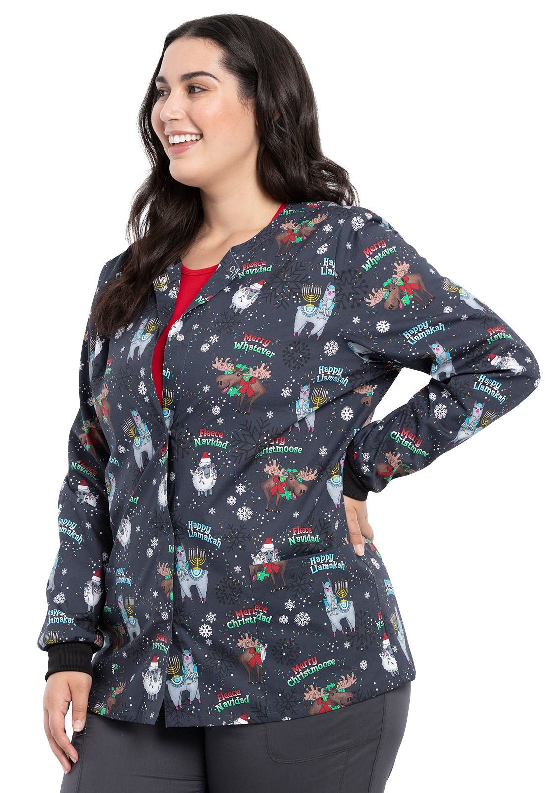 Christmas Cherokee Print Warm Up Scrub Jacket CK301 MRWV - Scrubs Select