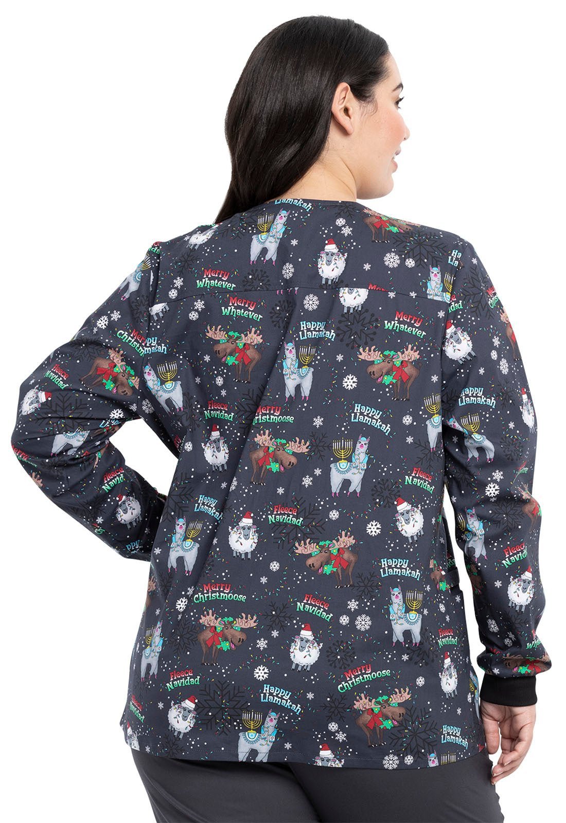 Christmas Cherokee Print Warm Up Scrub Jacket CK301 MRWV - Scrubs Select