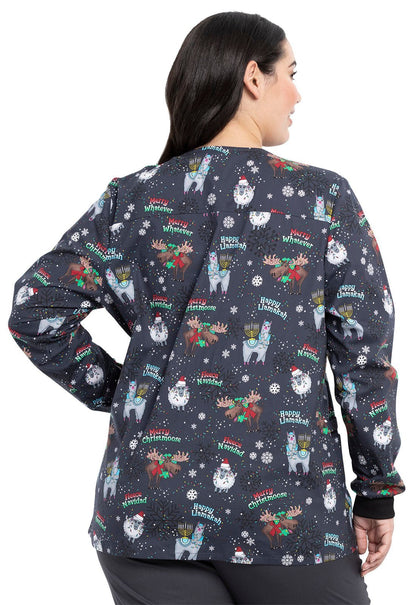 Christmas Cherokee Print Warm Up Scrub Jacket CK301 MRWV - Scrubs Select
