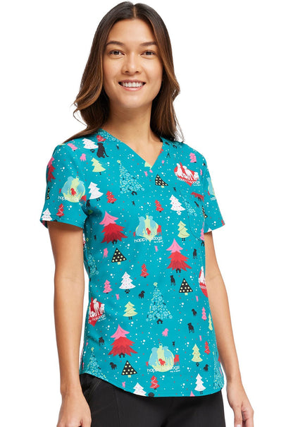 Christmas Dog Is Good Cherokee Print Tuckable V Neck Scrub Top CK664 OGHD - Scrubs Select