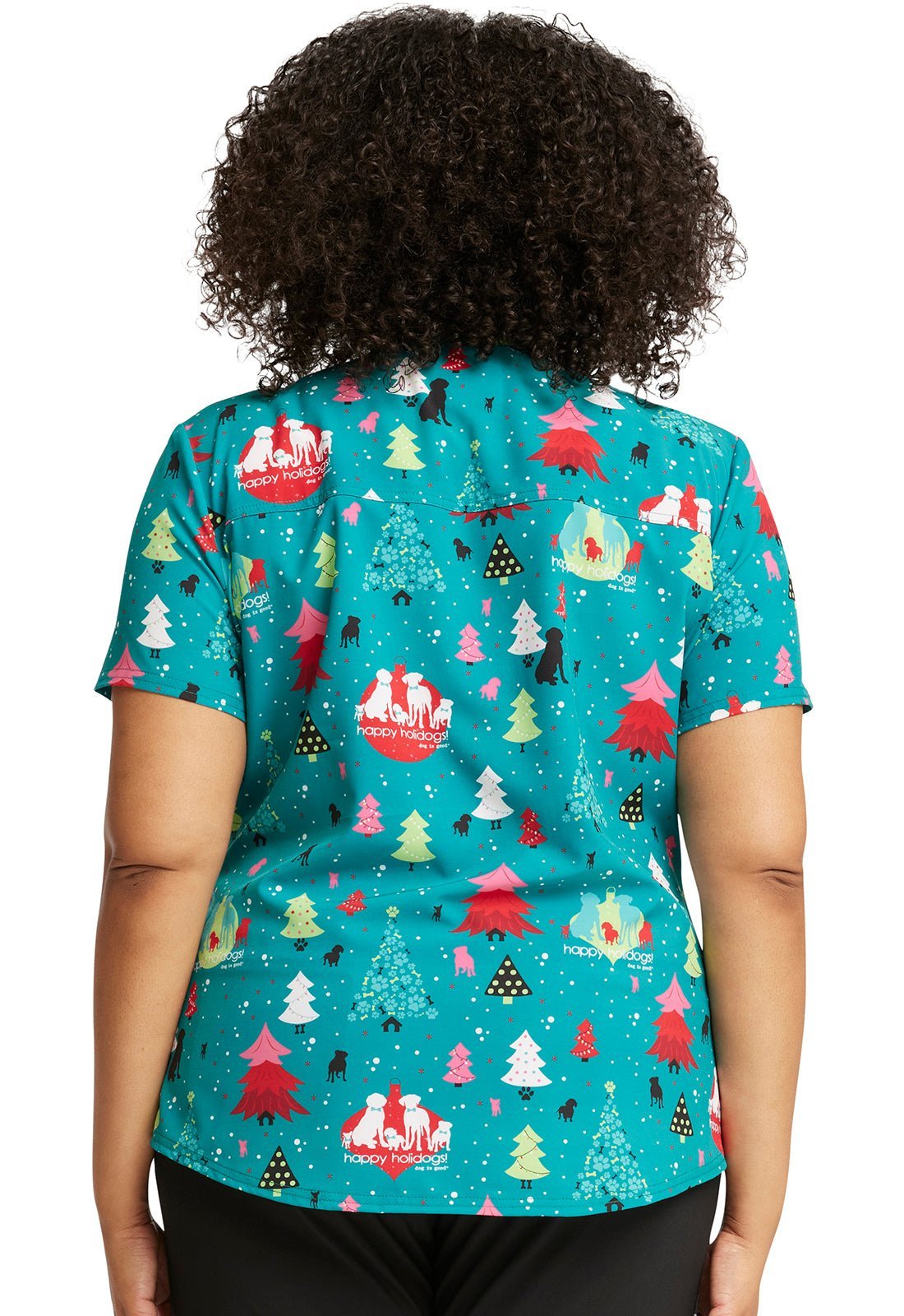 Christmas Dog Is Good Cherokee Print Tuckable V Neck Scrub Top CK664 OGHD - Scrubs Select