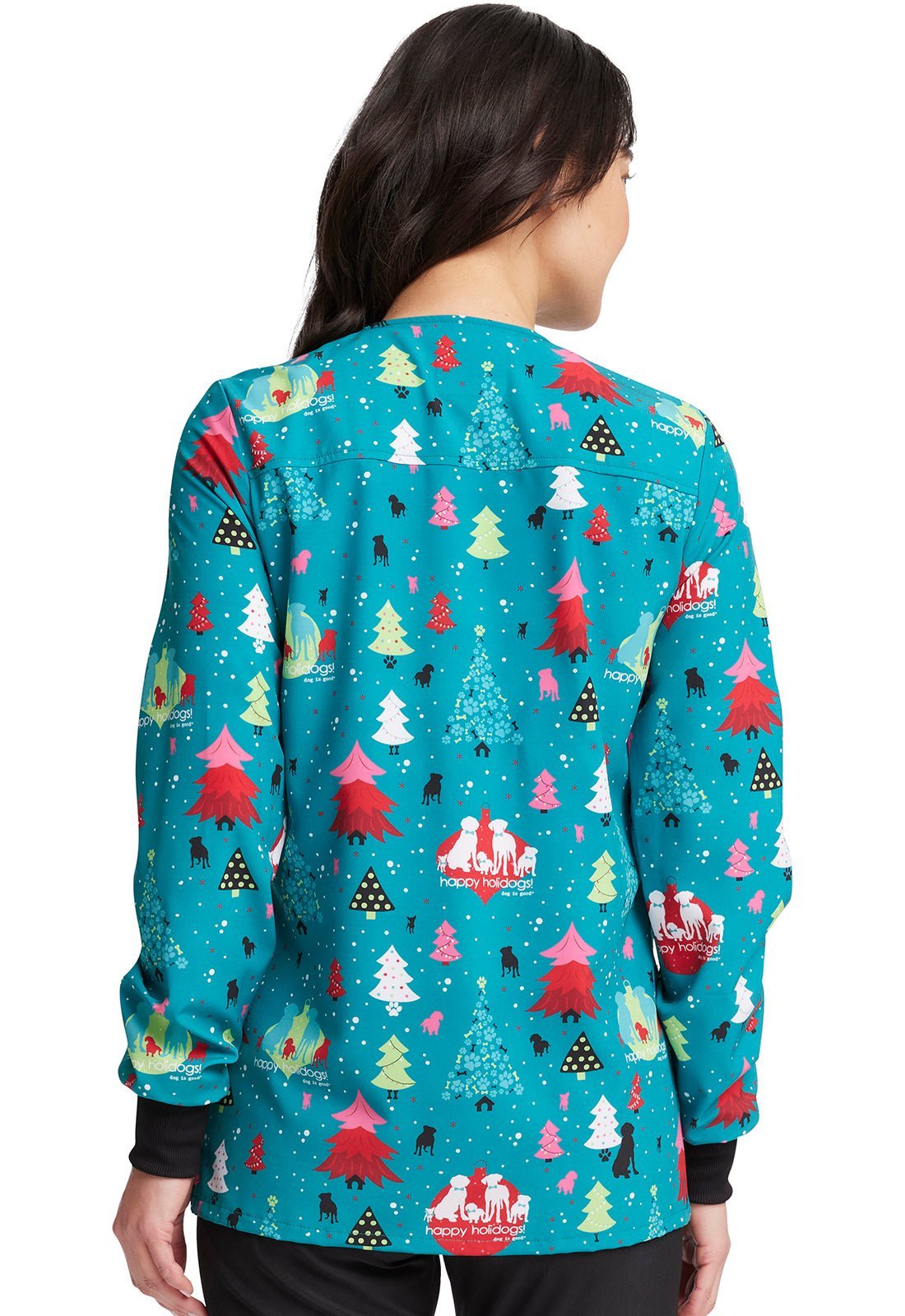 Christmas Dog Is Good Cherokee Print Warm Up Scrub Jacket CK321 OGHD - Scrubs Select