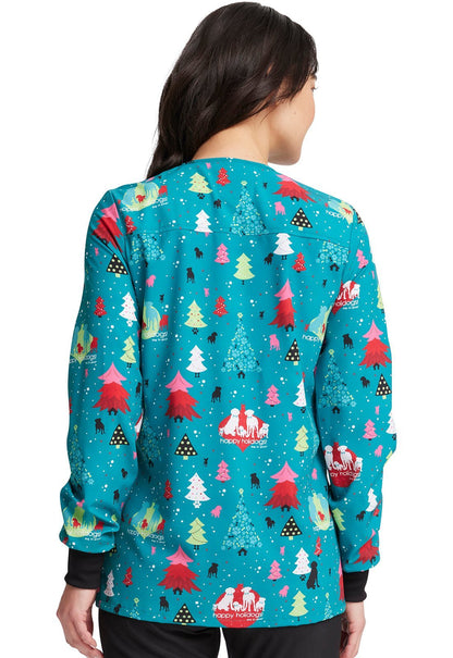 Christmas Dog Is Good Cherokee Print Warm Up Scrub Jacket CK321 OGHD - Scrubs Select