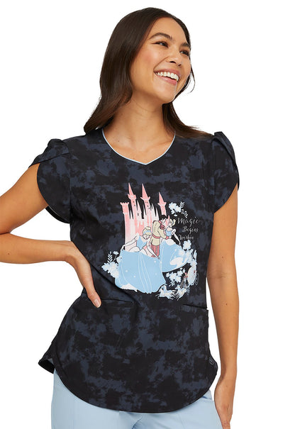 Cinderella HeartSoul Print Disney V Neck Scrub Top HS717 PRMBC - Scrubs Select