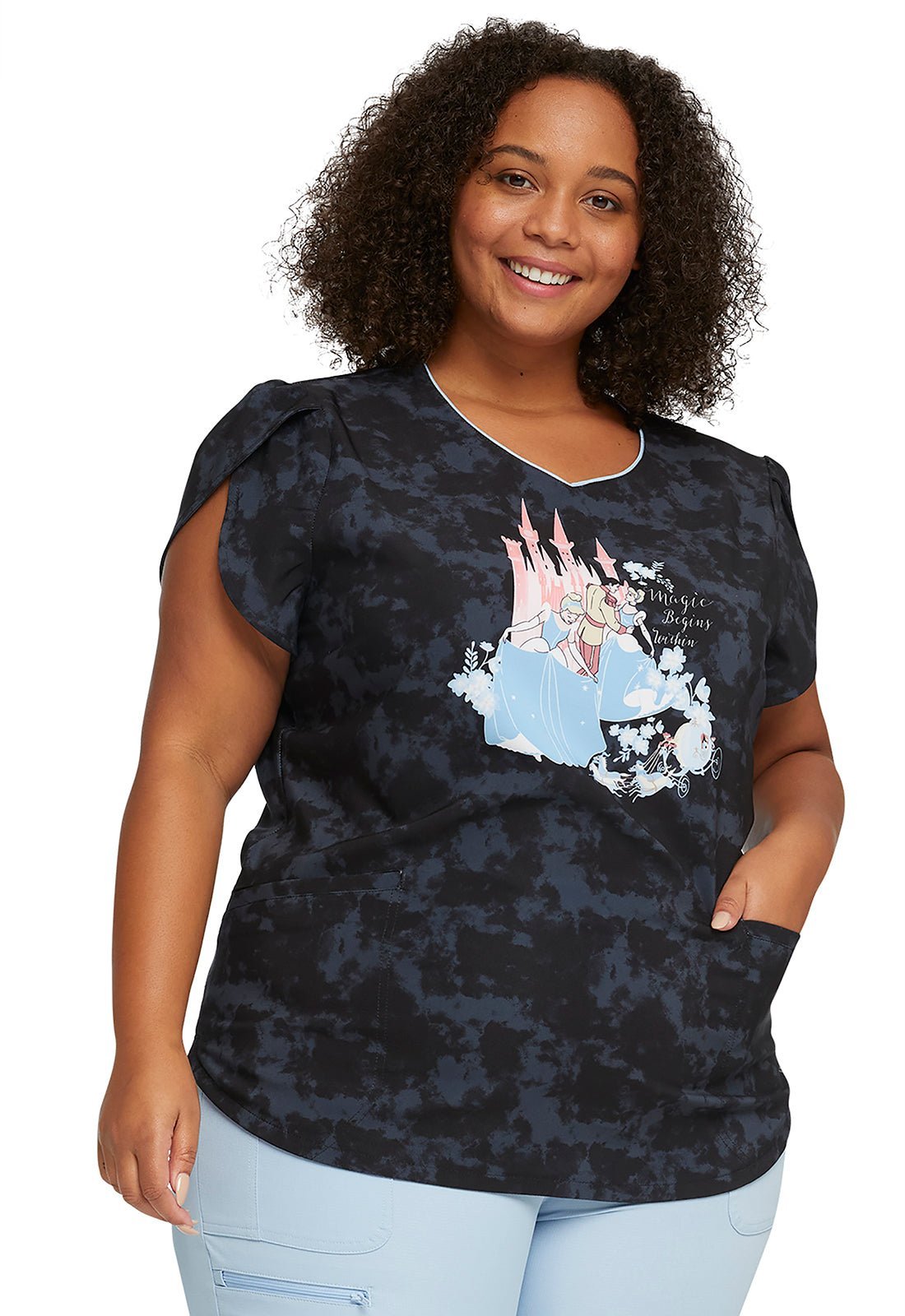 Cinderella HeartSoul Print Disney V Neck Scrub Top HS717 PRMBC - Scrubs Select