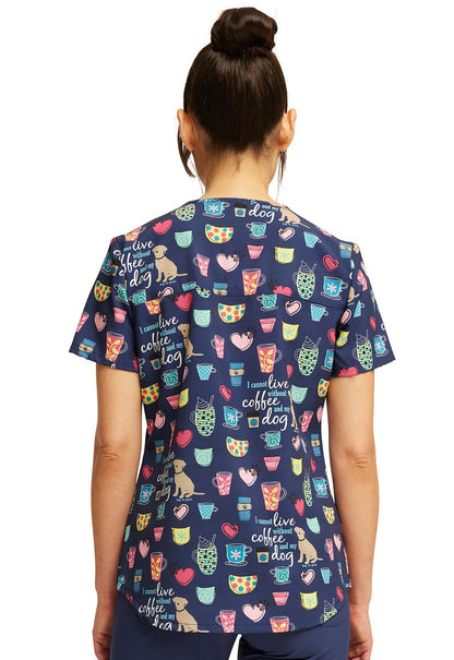Coffee And My Dog Cherokee Dog Is Good Print V Neck Scrub Top CK662 OGCD - Scrubs Select