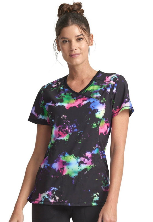 Color - blur Cherokee Infinity Print Mock Wrap Scrub Top CK608 CLBT - Scrubs Select