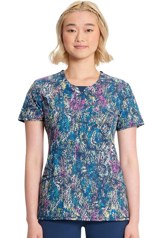Colorful Distress Cherokee Print Round Neck Scrub Top CK609 CFDS - Scrubs Select