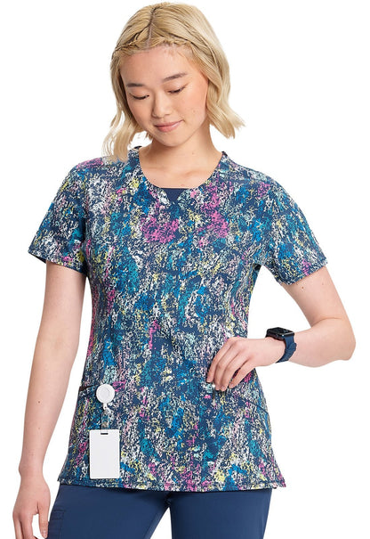 Colorful Distress Cherokee Print Round Neck Scrub Top CK609 CFDS - Scrubs Select