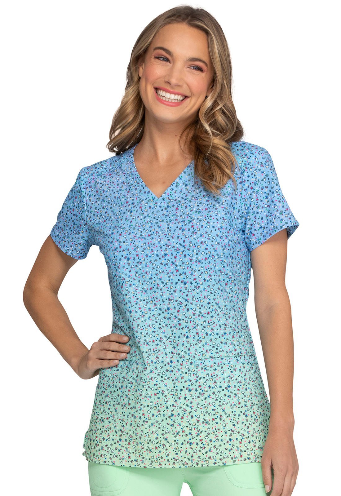 Confetti Print V Neck Scrub Top HS638 CNRW - Scrubs Select