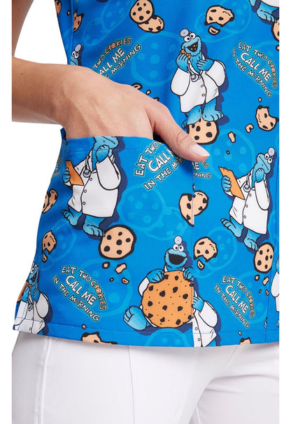Cookie Monster Tooniforms Licensed Sesame Street V Neck Scrub Top TF614 SWWK - Scrubs Select