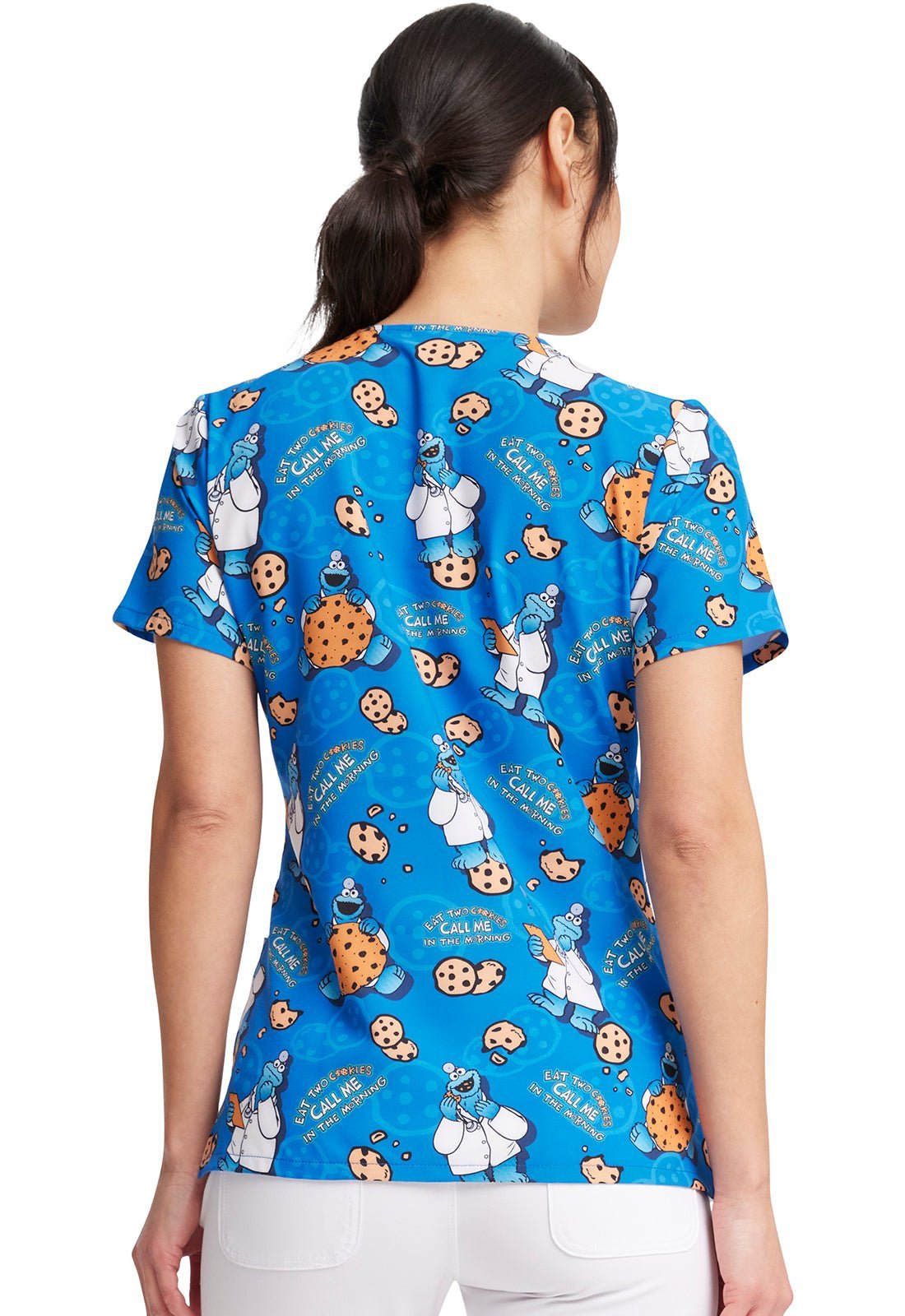Cookie Monster Tooniforms Licensed Sesame Street V Neck Scrub Top TF614 SWWK - Scrubs Select