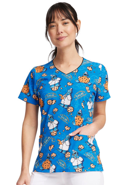 Cookie Monster Tooniforms Licensed Sesame Street V Neck Scrub Top TF614 SWWK - Scrubs Select
