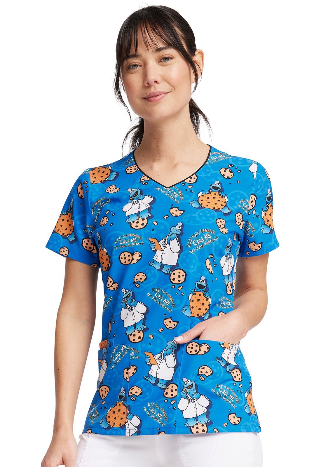 Cookie Monster Tooniforms Licensed Sesame Street V Neck Scrub Top TF614 SWWK - Scrubs Select