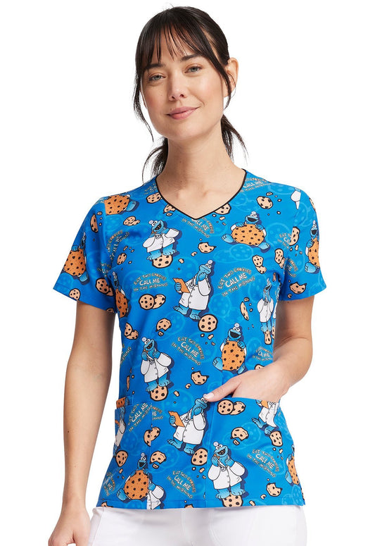Cookie Monster Tooniforms Licensed Sesame Street V Neck Scrub Top TF614 SWWK - Scrubs Select