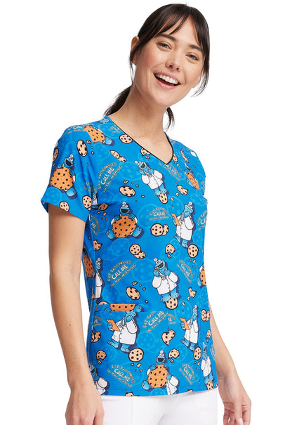 Cookie Monster Tooniforms Licensed Sesame Street V Neck Scrub Top TF614 SWWK - Scrubs Select