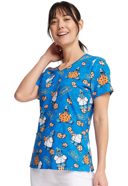 Cookie Monster Tooniforms Licensed Sesame Street V Neck Scrub Top TF614 SWWK - Scrubs Select