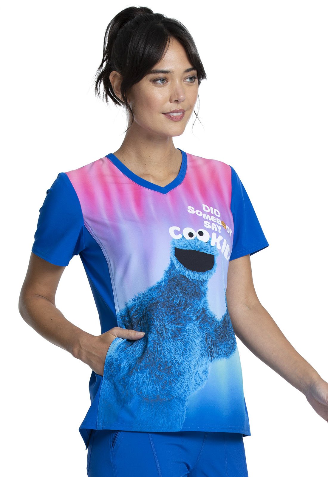 Cookie Monster Tooniforms Licensed Sesame Street V-Neck Scrub Top TF627 SWSL - Scrubs Select