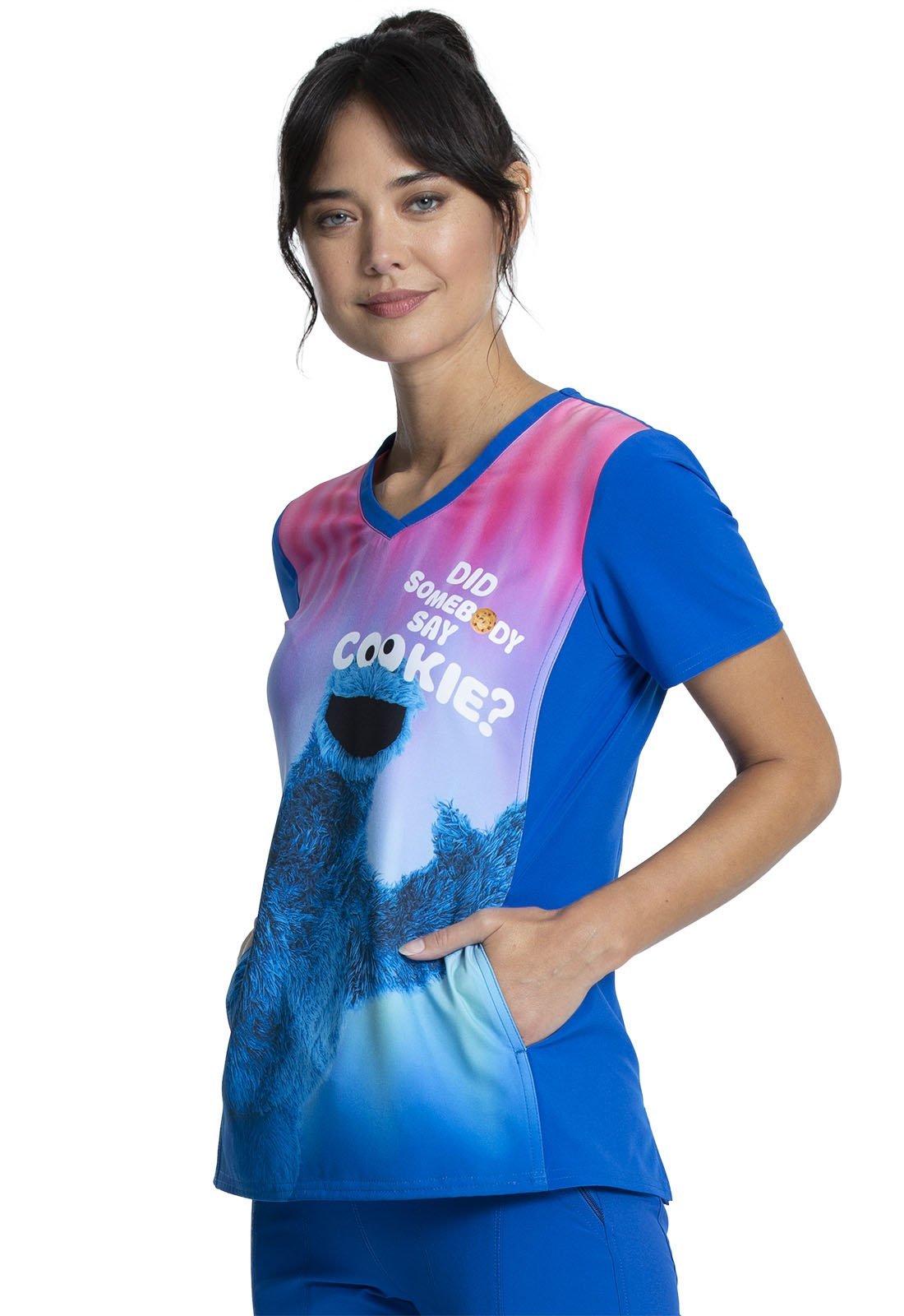 Cookie Monster Tooniforms Licensed Sesame Street V - Neck Scrub Top TF627 SWSL - Scrubs Select