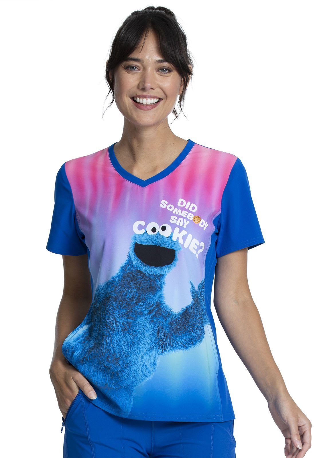 Cookie Monster Tooniforms Licensed Sesame Street V - Neck Scrub Top TF627 SWSL - Scrubs Select