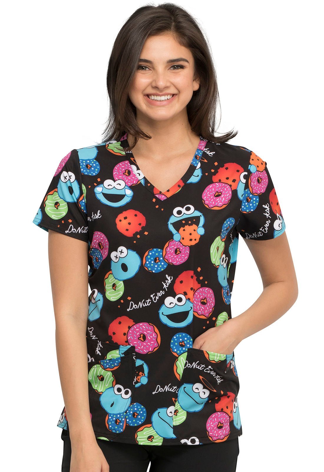 Cookie Monster Tooniforms Licensed V Neck Scrub Top TF638 SWIX - Scrubs Select