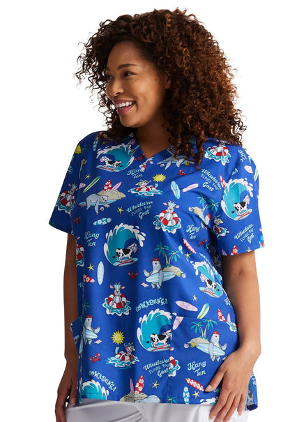 Cowabunga Friends Dickies Animal EDS Print V Neck Scrub Top DK717 CWFR - Scrubs Select