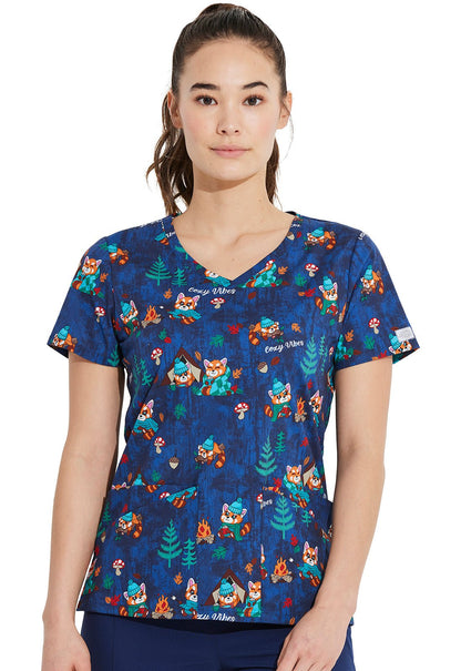 Cozy Vibes Dickies Animal Print V Neck Scrub Top DK721 CZVB - Scrubs Select