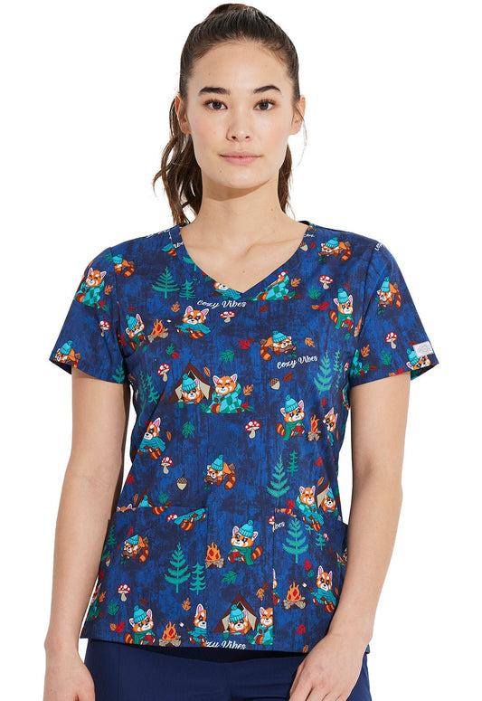 Cozy Vibes Dickies Animal Print V Neck Scrub Top DK721 CZVB - Scrubs Select