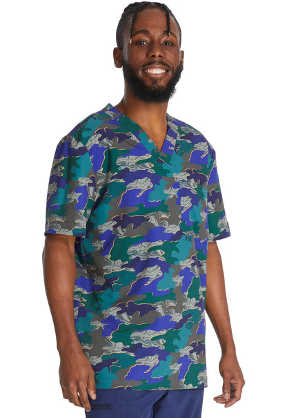 Cut Out Camo Dickies EDS Print Men's V Neck Scrub Top DK866 CUMO - Scrubs Select