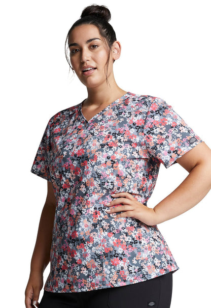 Daisy Dickies EDS Print V Neck Scrub Top DK616 DATY - Scrubs Select