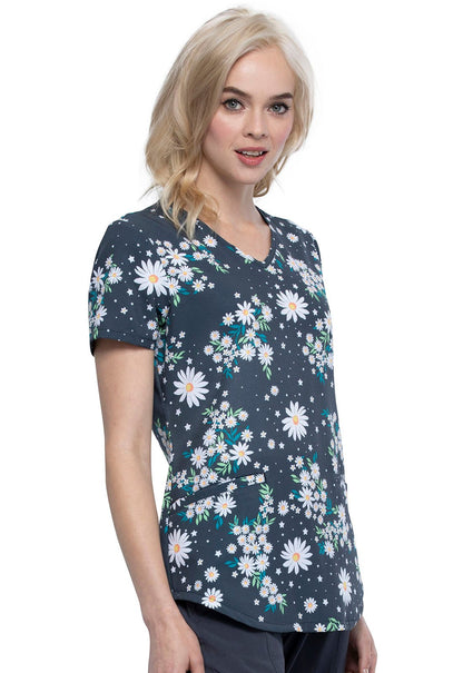 Daisy Print Cherokee V Neck Scrub Top CK637 DYDR - Scrubs Select