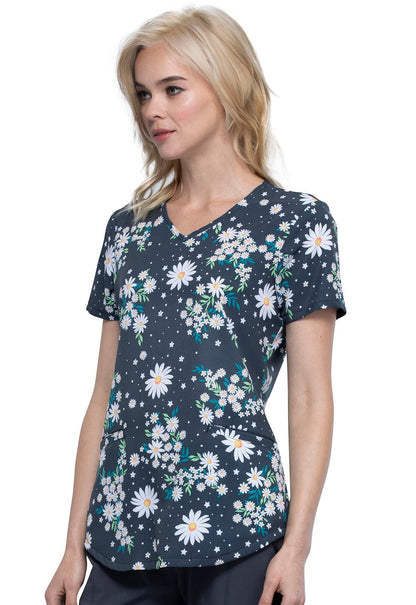 Daisy Print Cherokee V Neck Scrub Top CK637 DYDR - Scrubs Select