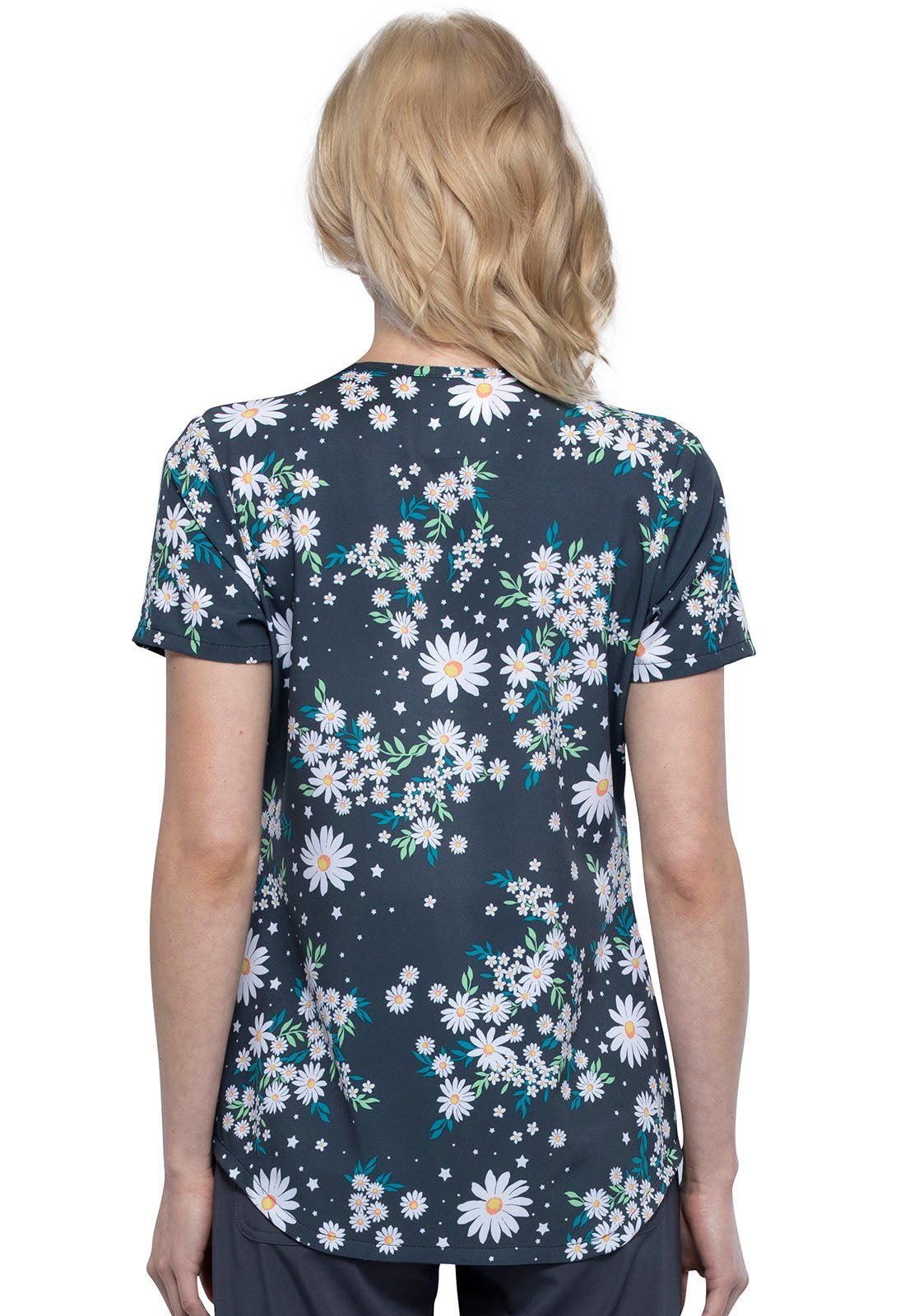 Daisy Print Cherokee V Neck Scrub Top CK637 DYDR - Scrubs Select