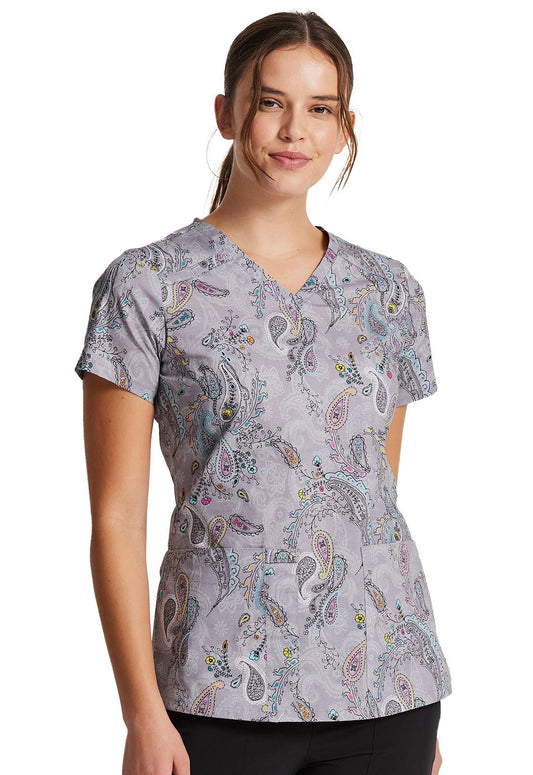 Denim Paisley Dickies EDS Print V Neck Scrub Top DK617 DNPY - Scrubs Select