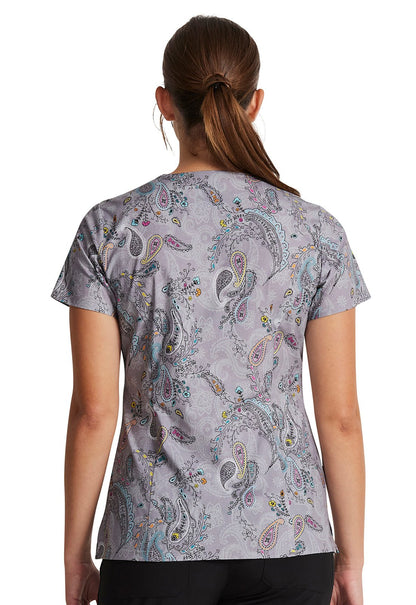 Denim Paisley Dickies EDS Print V Neck Scrub Top DK617 DNPY - Scrubs Select